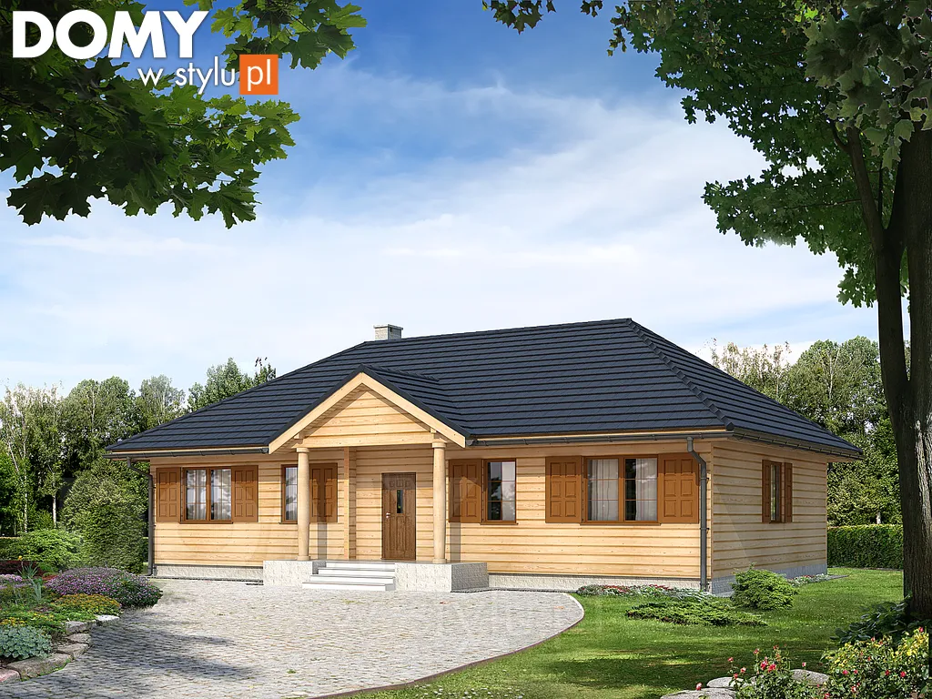 Projekt domu parterowego drewnianego Borówka 3 bal - wizualizacja frontowa